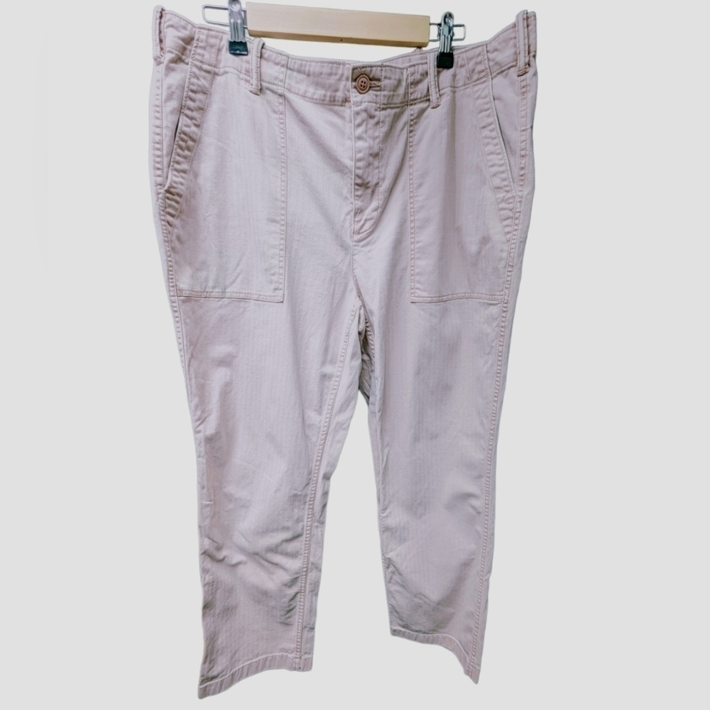 Lands's End Straight Leg Mid Rise Stripe Textured Pants Sz 18